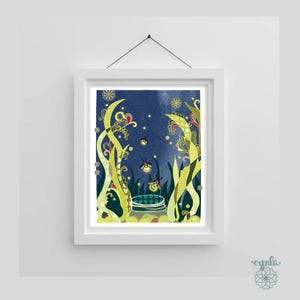 Fireflies wall art PRINT - 8x10 firefly Cynla art woodland Modern nursery poster nature lover summer insect bug baby gift wall decor