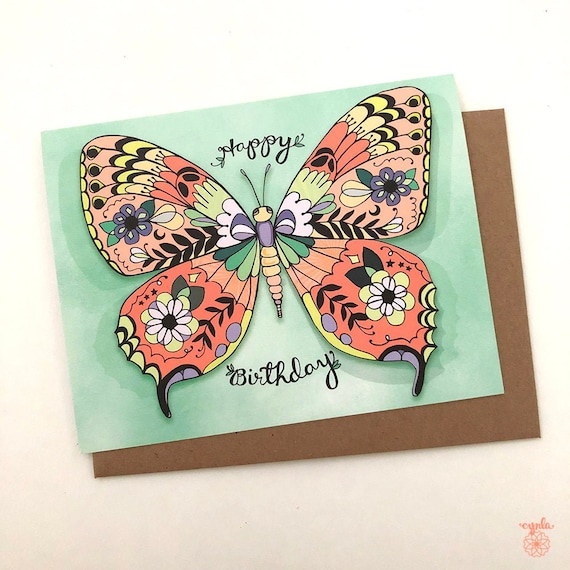 Biglietto di auguri di compleanno con fiori e farfalle stampabile: pagina da colorare fai da te (download digitale) - Italia