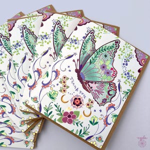 Butterfly thank you card flower insect boho butterflies gratitude kind neighbor notecard art by Cindy LaColla ©cynla