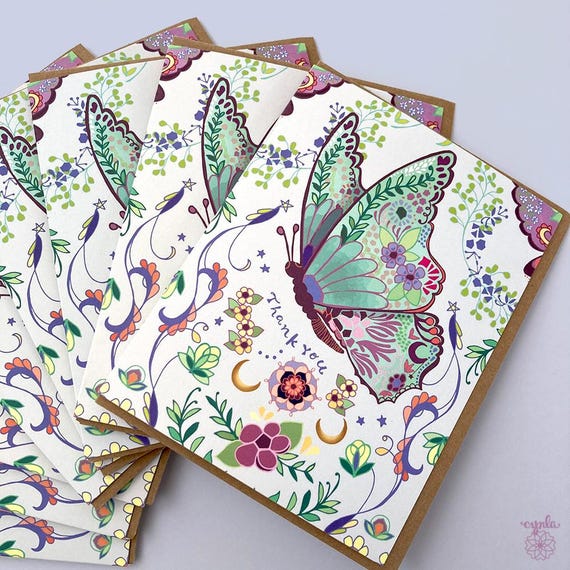 Butterfly thank you card flower insect boho butterflies gratitude kind neighbor notecard whimsical garden enthusiast entomologist nature art
