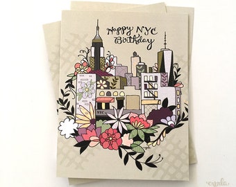 Carte de New York City - Joyeux anniversaire à New York, carte de New York, carte de voeux de New York, joyeux anniversaire de la ville de New York, carte de fleurs de New York, carte de jardin