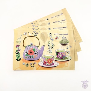 Mehr Tee Postkarten - 4er Set, Freundschaft Briefpapier, Penpal Postkarten, Grüner Tee Lover Postkarten,Ich denke an Dich Postkarten,Tea Party Karten,