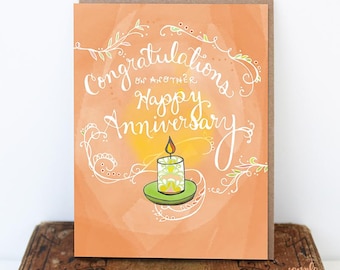 Carte d'anniversaire bougie - Félicitations, joyeux mariage, amour, cadeau d'anniversaire pour un couple, carte d'anniversaire romantique ensemble pour toujours