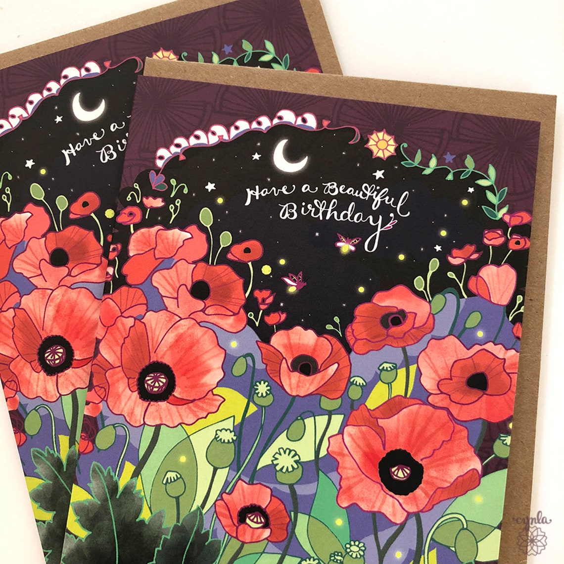 Poppies Birthday Card flower greeting card flower birthday | Etsy
