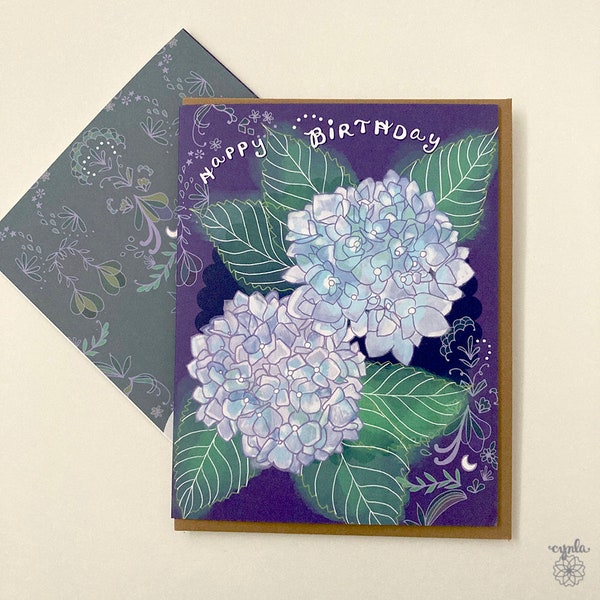 Hydrangea Greeting Card - flower birthday card pretty flowers purple blue flower card florals hydrangeas card gardening flower garden