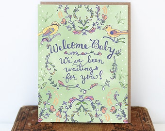 Baby Greeting Card - New Baby card, welcome baby, stationery, paper goods, waiting for baby, wholesale