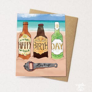 Beach Beer Card - Beer Greeting Card, stout, stella, beers, shark, beer opener, beach cards, paper goods, greeting cards, drink cards