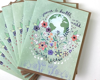 Box of 8 Peace and health to the world greeting Card - happy peace beautiful christmas xmas happy holidays greeting cards peaceful new year