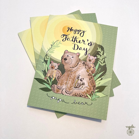 Biglietto d'auguri personalizzato per la festa del papà con stampa a forma di orso / per papà da