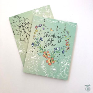 Thinking of you Grußkarte Karte - Denken an Sie Karte Liebeskarte Freundschaft Beileid Familie Karte Blumen Freundschaftskarte Stützkarten Mintgrün