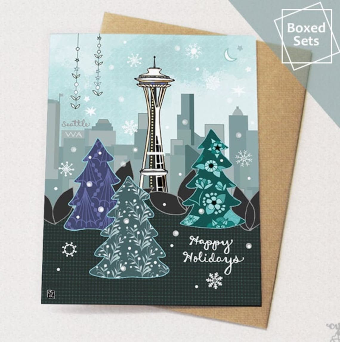 Seattle Holiday Cards BOXED SETS Greeting Card Seattle Etsy