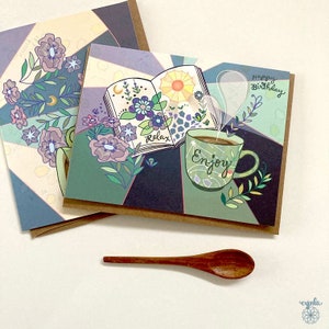 Livre de café carte de voeux - café café et livres anniversaire lire détendez-vous déguster une tasse de café chaud fleurs café livre d'anniversaire cadeau carte café