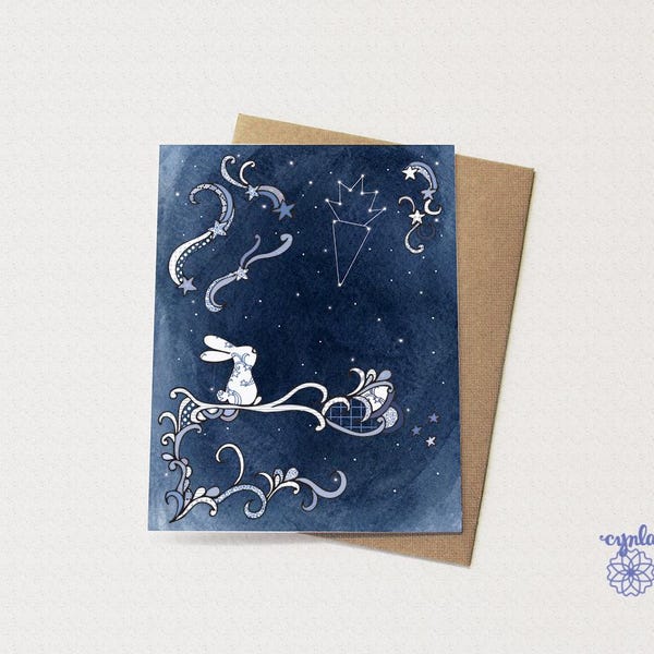 Starry Bunny Happy Birthday Card - sterrenbeeld kaart konijn minnaar kaart konijn wenskaart konijn sympathiek kaart konijn verlies kaart konijntjes