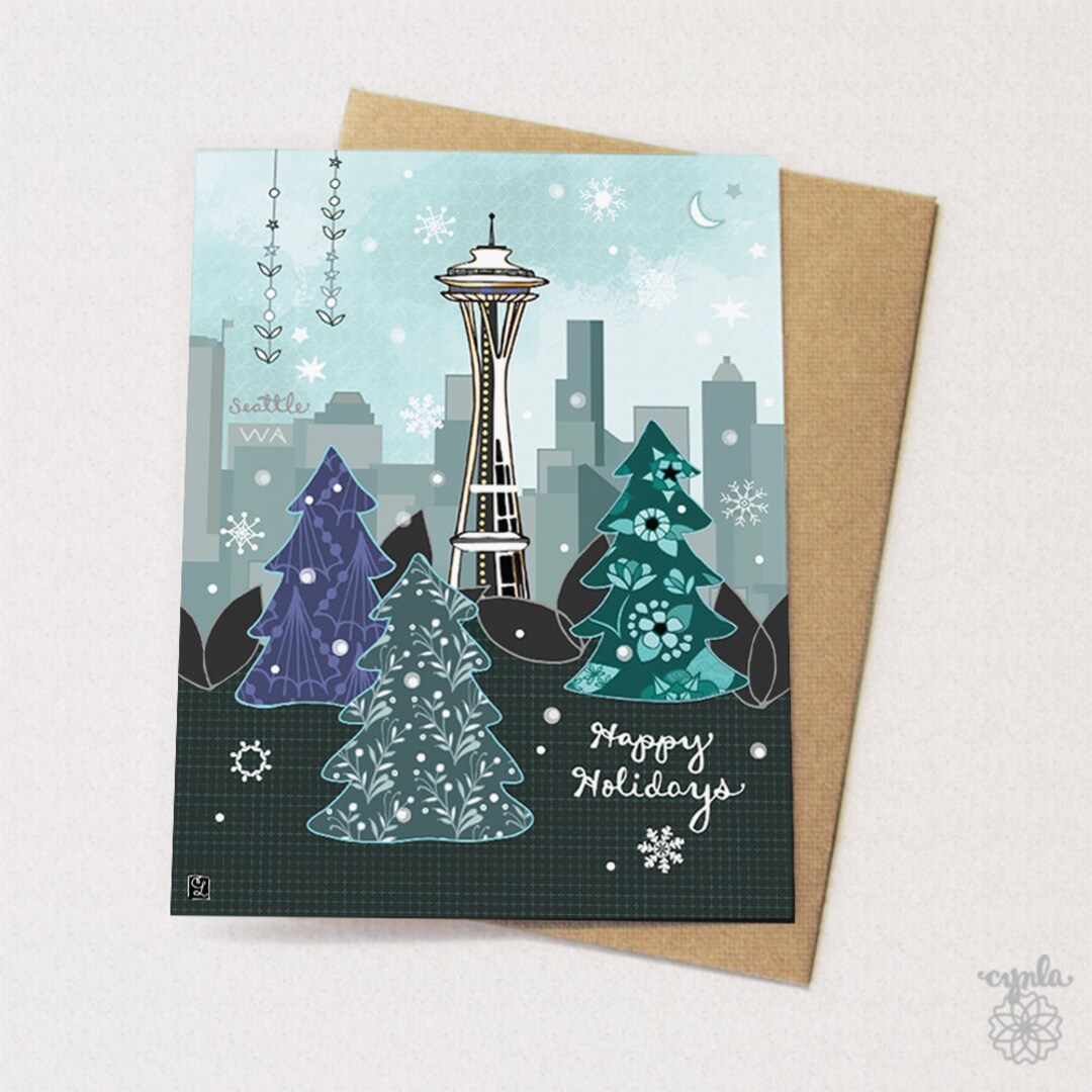Seattle Holiday Cards Seattle Washington Card, Christmas Card, Holiday