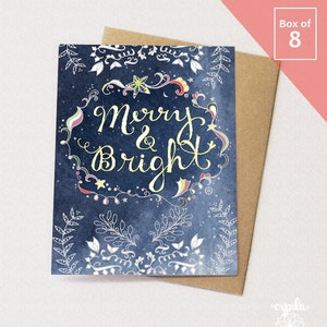 Starry Christmas Greeting Cards BOX of 8 - Merry & Bright Card, Paper goods, Stationery, Stars, Neutral Holiday Card