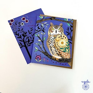 Carte d'anniversaire grand-duc d'Amérique carte hibou bleu pour les amateurs d'oiseaux cartes carte d'anniversaire étoilée animal de la forêt cadeau de papeterie hibou de nuit étoilée
