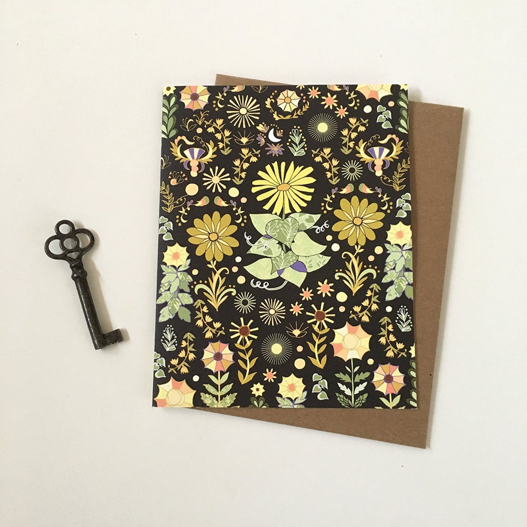 Sunflower Pattern Card - Floral Greeting Card, Blank Notes, Thank You ...