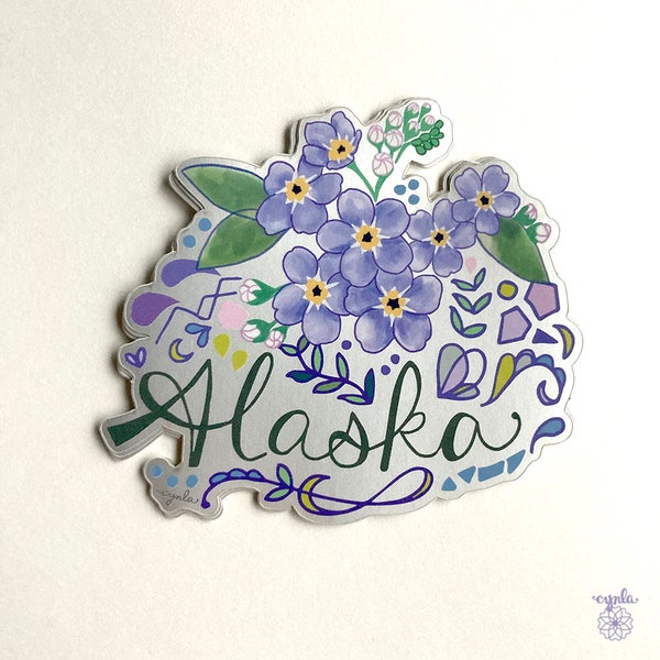 Alaska State Flower Sticker - stickers, 3.5 inch vinyl alaska sticker state flower AK flower forget me nots