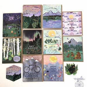 Mountain Shore Birthday Greeting Card mountains lake forest adventure birthday camping card trees stars wilderness outdoor lover card hiker image 7