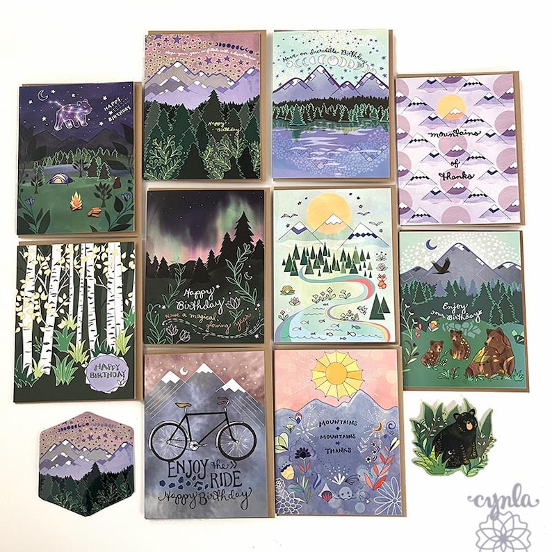 Mountain Shore Birthday Greeting Card mountains lake forest adventure birthday camping card trees stars wilderness outdoor lover card hiker image 7