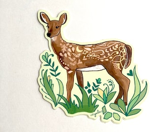 Doe a Deer Sticker -  female deer stickers 3.2 inch vinyl deer stickers pretty deer forest woodland sticker for water bottle or laptop gift