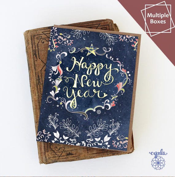 Starry Happy New Year Boxed Set Greeting Card celestial New Year party Card elegant artistic paper goods starry night constellation theme