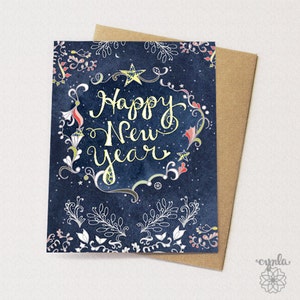 Starry Happy New Year BOX of 8 Greeting Cards Happy New Year Cards, starry blue new year, new year stationery, holiday cards image 3