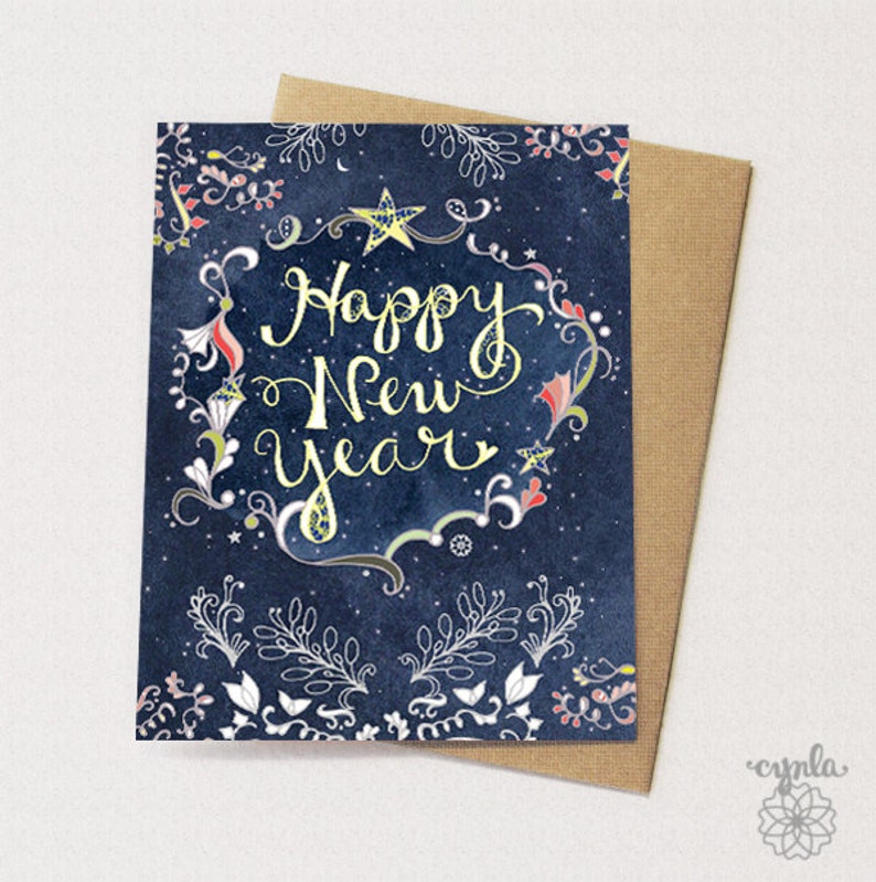 Starry Happy New Year BOX of 8 Greeting Cards Happy New Year Cards, starry blue new year, new year stationery, holiday cards image 3