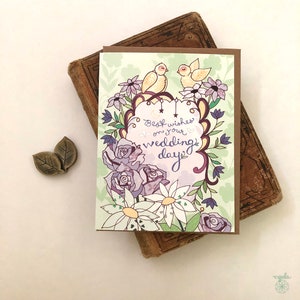Bruiloft dag vogels Card - beste wensen trouwkaart, beste wensen op uw trouwdag, blanco binnenin, vogels kaart