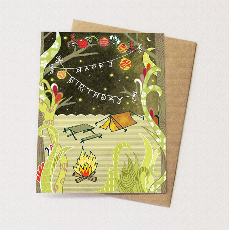 Camping Birthday Card woodland happy birthday outdoorsy camping birthday nature lover card wilderness hiking greeting card adventure card image 1