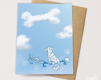 Cloudy Dog Card - Dog Birthday card, Pet Sympathy card, loss of a pet, dog greeting card, dog lover card, dog sympathy, cloudy sky card