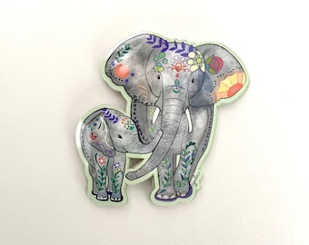 Pegatinas de elefante: mamá elefante, pegatinas de elefante bebé, vinilo de 3 pulgadas, hermosas pegatinas de animales, me encantan los elefantes, tarjetas, mamá y bebé elefantes.