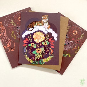 Carte de vœux Tigre calme - carte d’anniversaire tigres carte vierge zodiaque chinois tigre du nouvel an 2022, amour majestueux du tigre violet