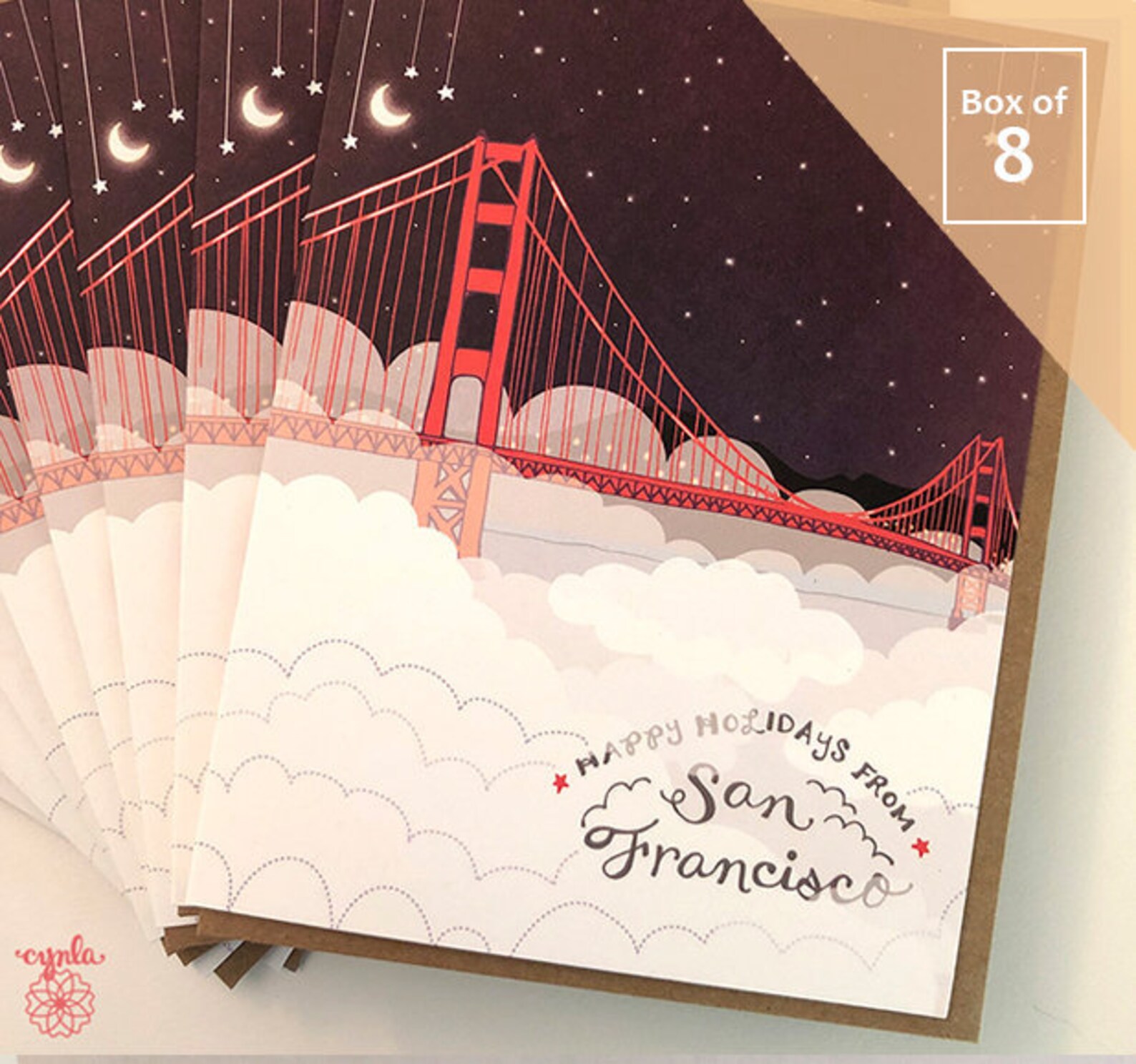San Francisco Holiday Card BOX of 8 Holiday Cards SF Xmas Etsy