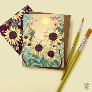 Sunflowers Greeting Card flower birthday card sun birthday sunflower card beautiful sunflowers floral card yellow gardener birthday sunny