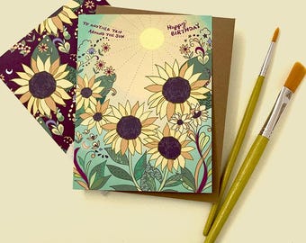 Sunflowers Greeting Card flower birthday card sun birthday sunflower card beautiful sunflowers floral card yellow gardener birthday sunny