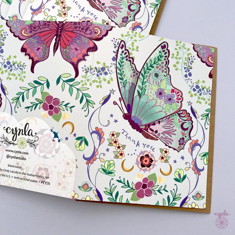 Butterfly thank you card flower insect boho butterflies gratitude kind neighbor notecard nature art by Cindy LaColla ©cynla