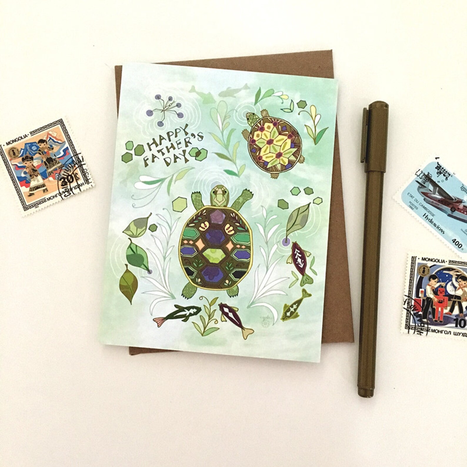 Father's Day Turtle Card Father's Day Card holiday | Etsy