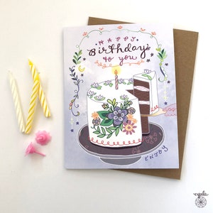 Birthday Cake Greeting Card birthday card, cake card, purple, pretty cake card, flowers, moon, happy birthday cake card greeting card paper image 2