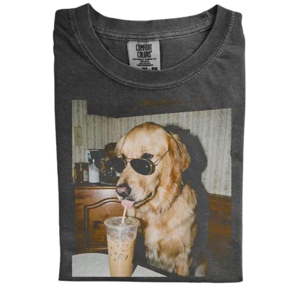 Golden Retriever Iced Coffee Shirt, Funny Dog Meme Tee, Vintage 90s Graphic Shirt, Aesthetic Pet Lover Gift, Cool Dog With Sunglasses Tee