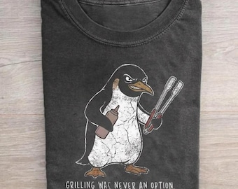 Grilling Penguin Shirt, Funny BBQ 4th of July Tee, Dad Grilling Gift, Outdoor Party Graphic T-Shirt, Summer Cookout Retro Vintage Style
