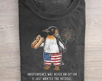 Funny Penguin 4th of July Shirt, Independence Day Hot Dog Tee, Patriotic Meme Gift, Summer Shirt
