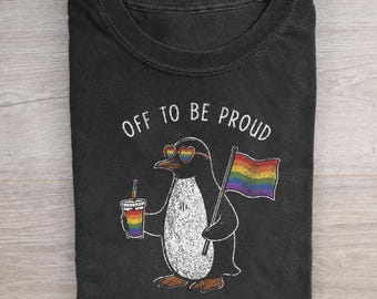Off To Be Proud Shirt, Funny Penguin Pride Month Tee, Rainbow Flag LGBTQ Gift,Retro Cute Penguin Graphic Comfort Pepper Pride Parade T-shirt