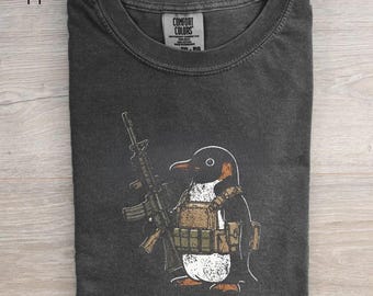 Tactical Penguin Shirt, Flight Was Never An Option Tee, Funny Military Animal Shirt, Armed Penguin Meme, Funny Gift For Him