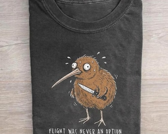 Flight Was Never An Option Shirt, Funny Kiwi Bird Knife Tee, Sarcastic Dark Humor Gift, Retro Kiwi Punk Graphic Comfort Pepper T-shirt