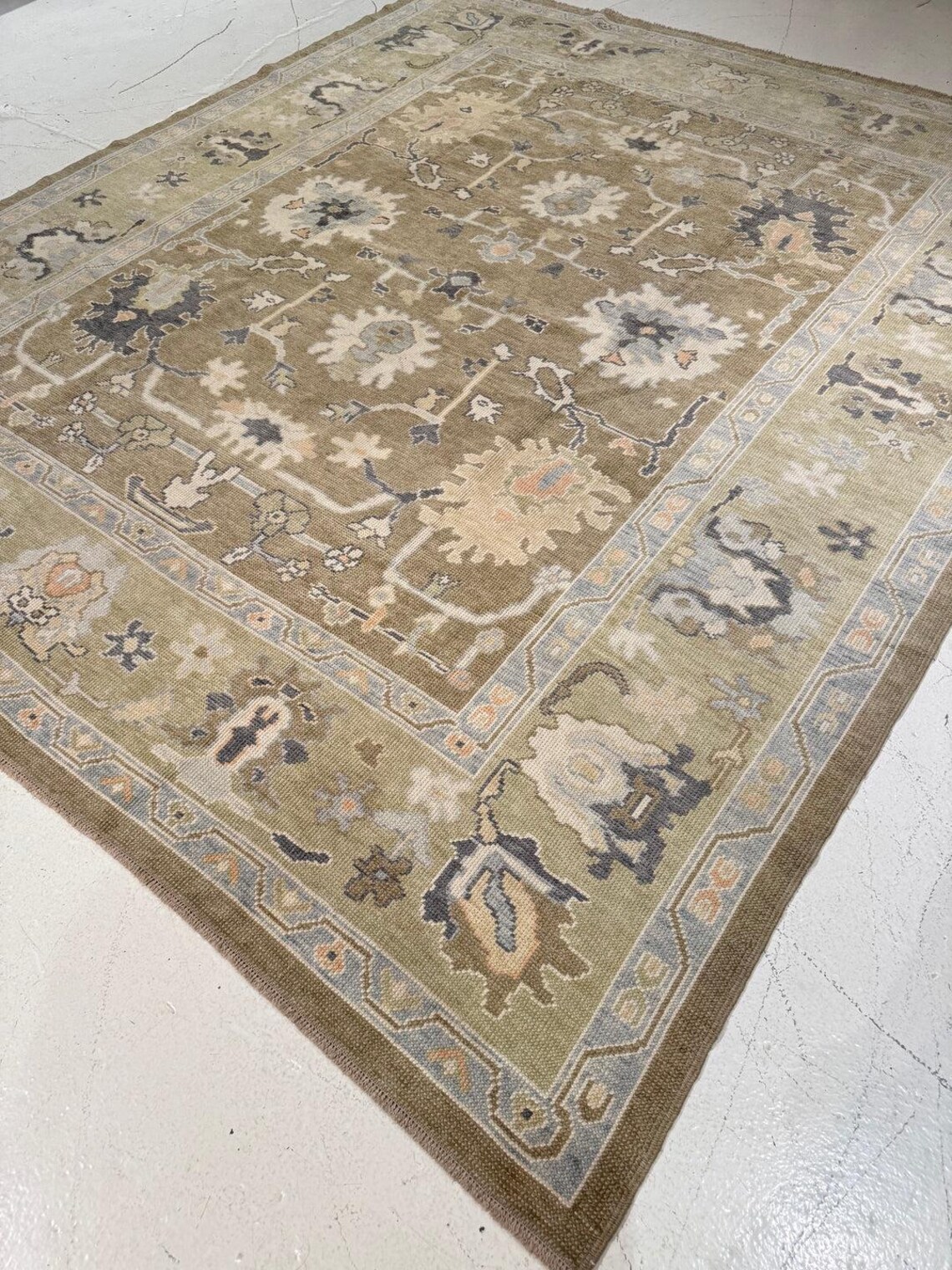 Antique Turkish Oushak Hand-knotted Rug Muted Olive 9x12 10x14 Turkish ...