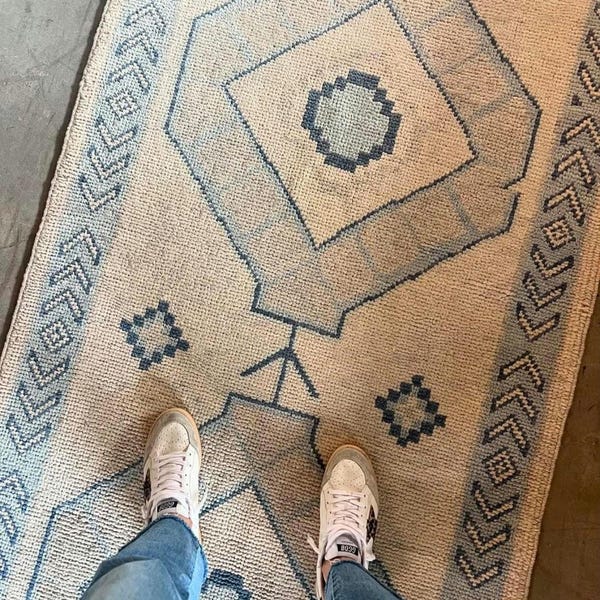 2.5x8 Beige Blue Oushak Hand-knotted Wool Runner 3x12, Soft Turkish Style, Trible Area Runner, Hallway Entryway, 3x7 Coustom Size Rugs