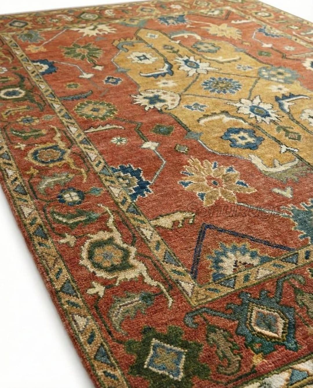 Rust 8x10 Rug Rust Vintage Hand-knotted Wool Area Rug, 8x10 Oushak Oriental Floral ...