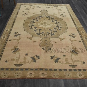 Vintage Turkish Oushak Rug 6x9 Hand Knotted Wool Rug, Brown Oriental Area Rug, Low Pile Handmade Carpet,9x12 Farmhouse Living Room Decor Rug