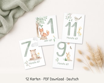 Baby Milestone Cards Woodland Animals – 12 Month Cards – A6 PDF ...